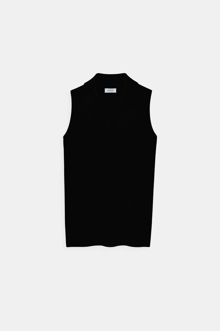 Old Money Simple Solid Collared Ribbed Knitted Sleeveless V-neck Top